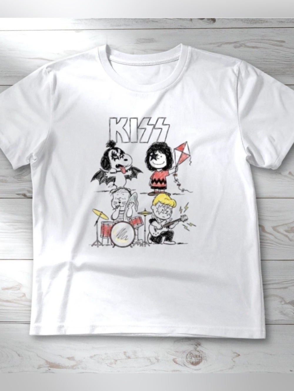 Gildan White KISS Cartoon Band Graphic Tee